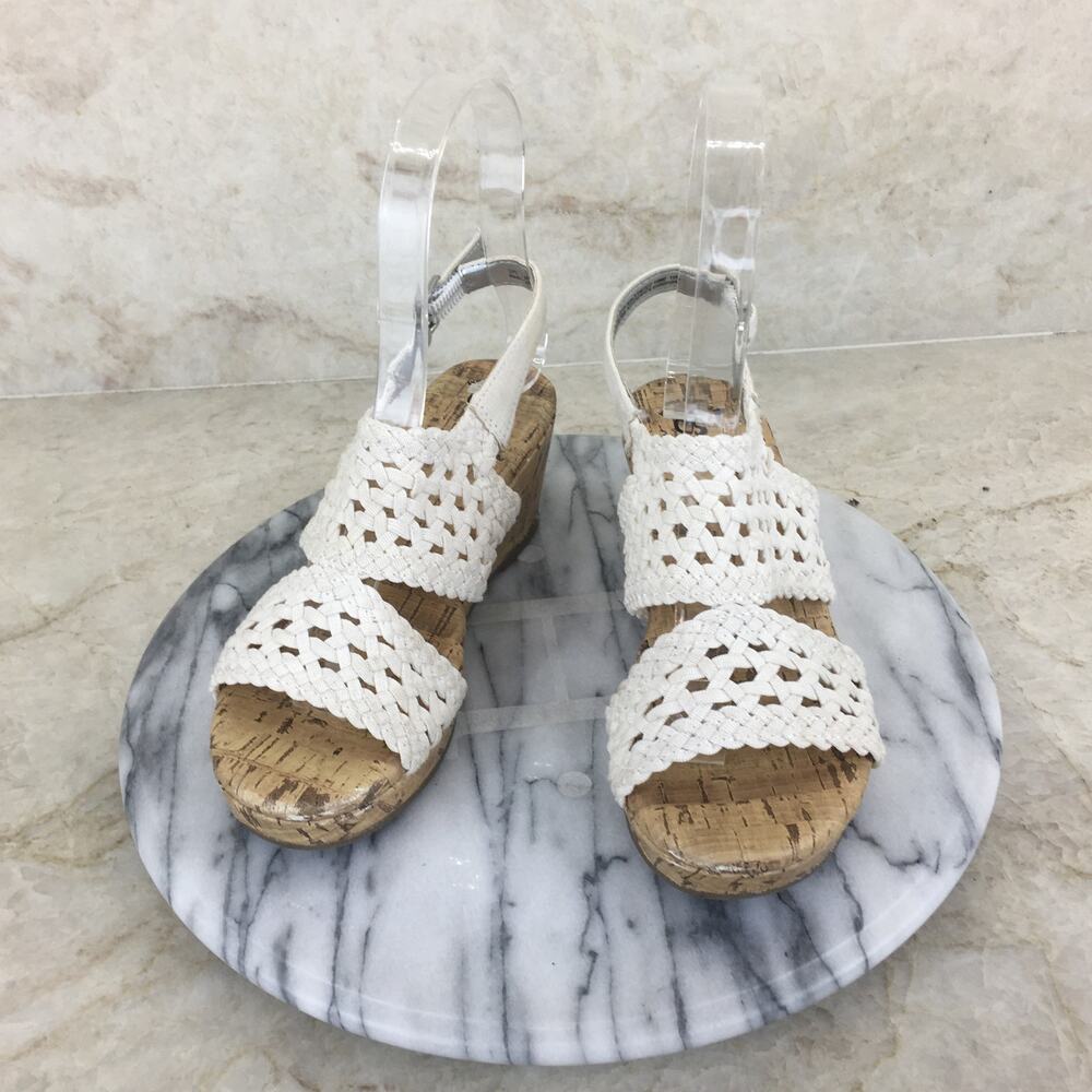 So Memory Foam Woven Canvas Faux Cork Wedges Girl's Size 1
